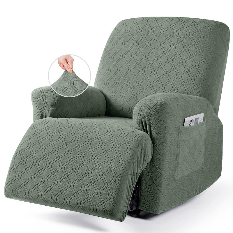 VANSOFY Recliner Chair Cover, 3-Pieces Stretch Recliner Covers for Recliner Chair Soft Reclining Chair Slipcover Furniture Protector for Dogs Cats(Bean Green) - Image 1