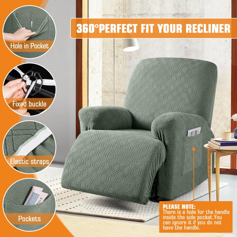 VANSOFY Recliner Chair Cover, 3-Pieces Stretch Recliner Covers for Recliner Chair Soft Reclining Chair Slipcover Furniture Protector for Dogs Cats(Bean Green) - Image 5