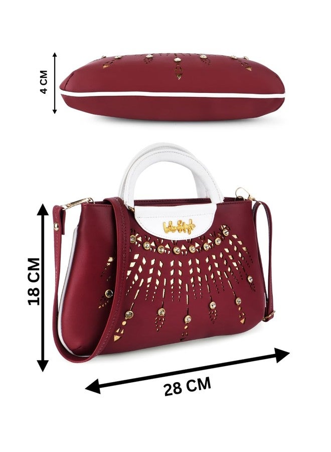 LIKE STYLE Women's Top Handle Bag with Detachable Strap Cutwork Sling Bag for Women (MAROON) - Image 2