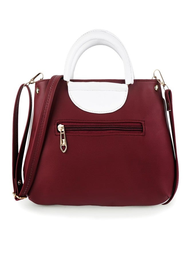 LIKE STYLE Women's Top Handle Bag with Detachable Strap Cutwork Sling Bag for Women (MAROON) - Image 3