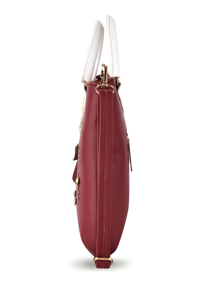 LIKE STYLE Women's Top Handle Bag with Detachable Strap Cutwork Sling Bag for Women (MAROON) - Image 4