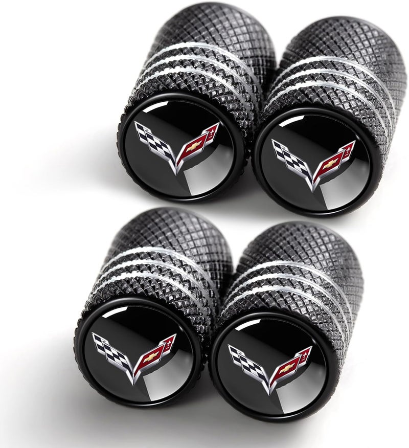 BFIVEANTE Tire Valve Stem Caps for Corvette - 4 Pcs Black Metal Car Wheel Air Caps - Image 1
