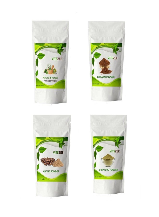 VITSZEE Pure & Natural Shikakai Powder | Aritha Powder | Herbal Henna Powder | Bhringraj Powder | Combo-4 pack | Total 400Gm| - Image 3