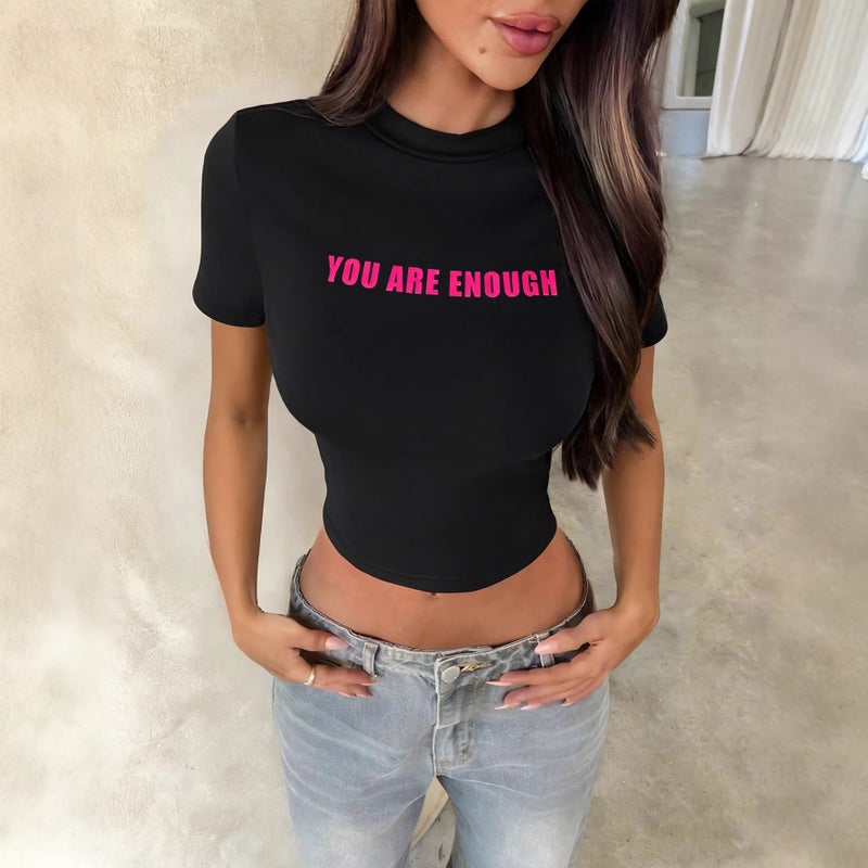 Women's Letter Print Slim Fit Short T-Shirt - Image 1