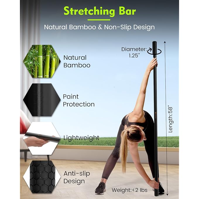 P Polerden Yoga Stick Natural Bamboo 5Ft, Stretching Stick For Mobility, Exercise Stick With Non-Slip Ends, Exercise Dowel For Physical Therapy, Balance Pole And Stretch Bar For Posture Correction - Image 3