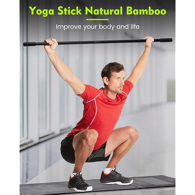 P Polerden Yoga Stick Natural Bamboo 5Ft, Stretching Stick For Mobility, Exercise Stick With Non-Slip Ends, Exercise Dowel For Physical Therapy, Balance Pole And Stretch Bar For Posture Correction - Image 2