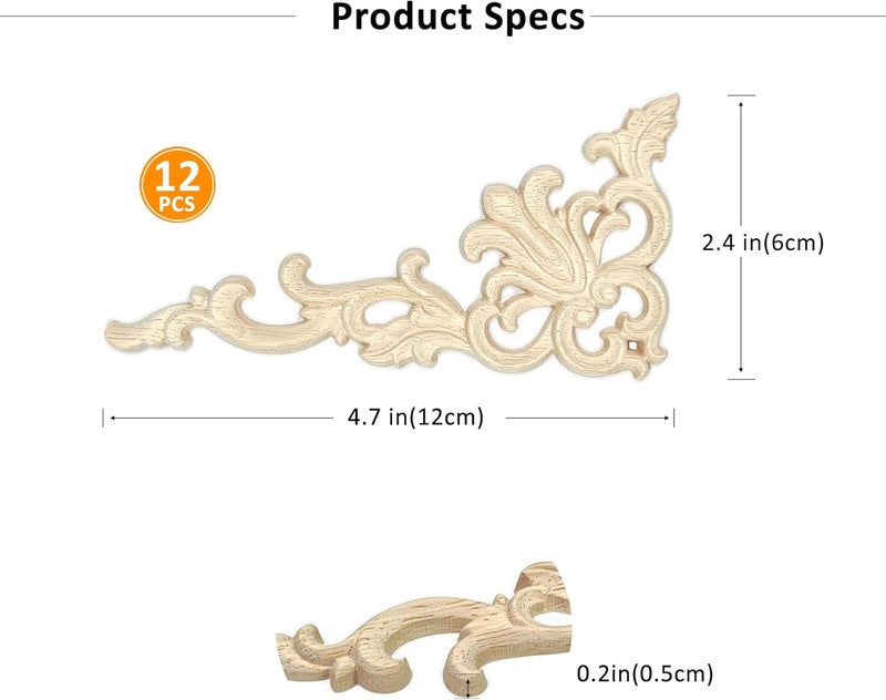 Aiminjey 12Pack Wood Appliques and Onlays Decorative Wooden Applique Carved Onlay 4724 inch Corner DIY Carving Decal Trim for Furniture Cabinet Bed Door Wardrobe Closet Mirror Photo Frame Decoration - Image 3