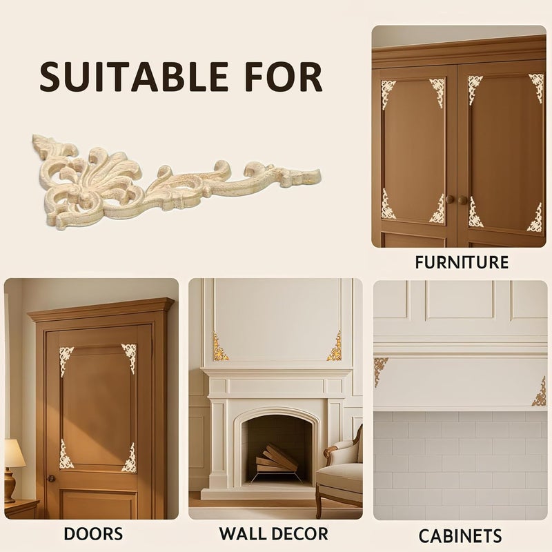 Aiminjey 12Pack Wood Appliques and Onlays Decorative Wooden Applique Carved Onlay 4724 inch Corner DIY Carving Decal Trim for Furniture Cabinet Bed Door Wardrobe Closet Mirror Photo Frame Decoration - Image 5