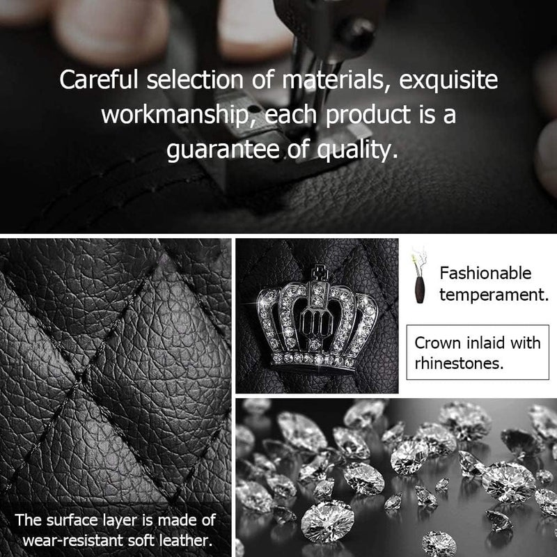 Coofig Steering Wheel Covers with Bling Diamond,Universal Leather Anti-Slip Car Steering Wheel Cover Sparkly Crown Car Accessories for Women Ladies (Black White) - Image 3