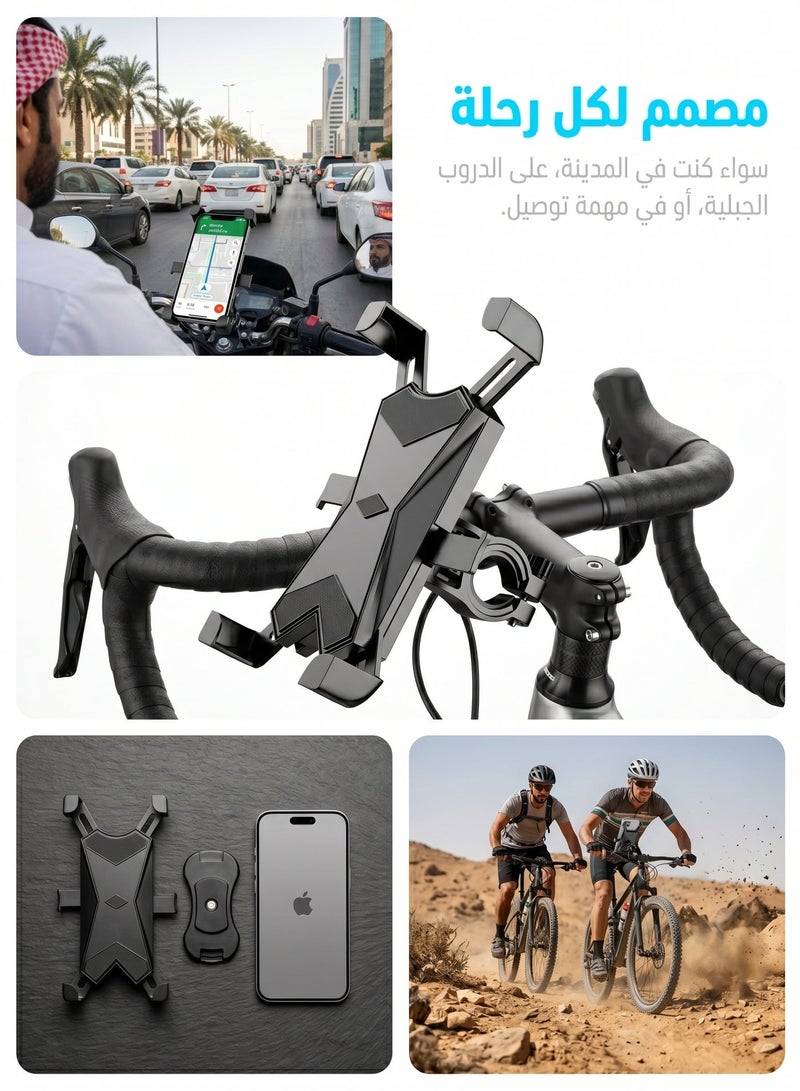 زيريفام حامل هاتف عالمي للدراجات والدراجات النارية، يدور 360 درجة، مزود بقفل بضغطة زر واحدة ومقاوم للصدمات، حامل هاتف مستقر ومقاوم للانزلاق مصنوع من السيليكون للدراجات الهوائية والدراجات البخارية والدراجات النارية - Image 4