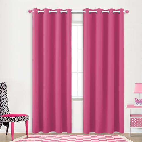 KOUFALL Hot Pink Curtains 2 PanelsBlackout Room Darkening Curtains for Girls Bedroom84 Inches Long - Image 1
