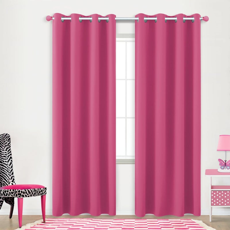 KOUFALL Hot Pink Curtains 2 PanelsBlackout Room Darkening Curtains for Girls Bedroom84 Inches Long - Image 2