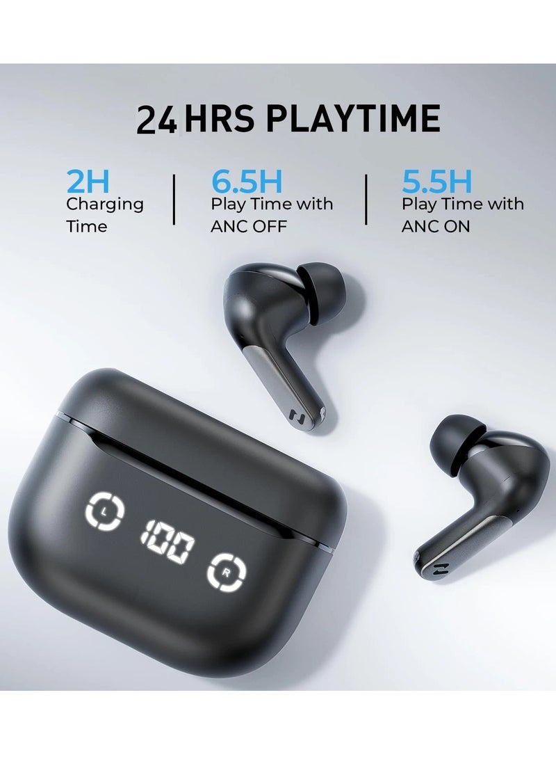 havit Wireless Earbuds Bluetooth Headphones - True Wireless Earbuds with 24-Hour Playtime, LED Digital Display, Dual ENC Mic & ANC Active Noise Cancellation for High-Quality Calls, 10mm Hi-Fi Drivers for Bass, Fast Charging with Type-C Port, Dual Pairing, Dedicated Sound App, Ergonomic Design, Compatible with iPhone Air, 17, 17 Pro, 17 Pro Max, Samsung S25 Ultra, Android, Laptop (Black) - Image 4
