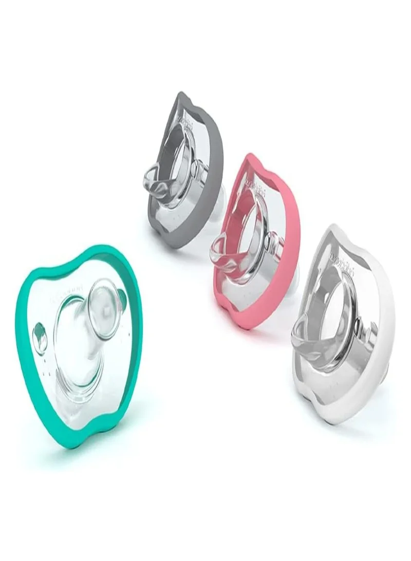 NANOBEBE Flexy Baby Pacifiers 3+ Months - Orthodontic, Lightweight And Vented, Curves Comfortably With Face Contour, 100% Silicone - Bpa Free, Perfect Baby Registry Gift 4 Pack, Pink/ Grey