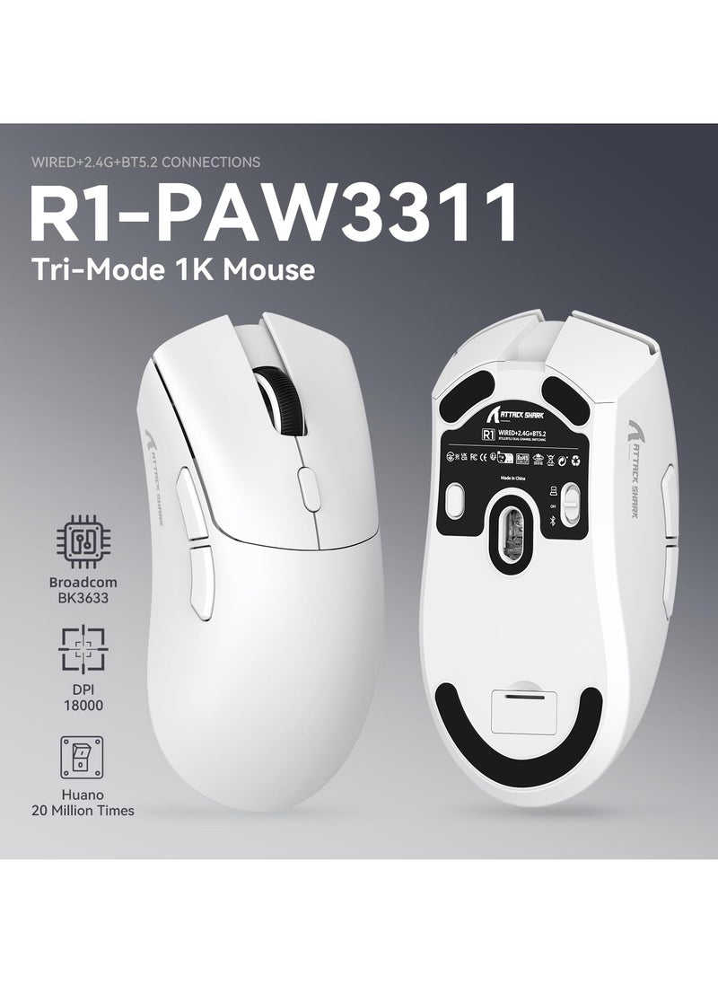 Attack Shark - R1 Wireless Gaming Mouse, PAW3311 Optical Sensor 18K DPI, 59g Ultralight 2.4Ghz/BT/Wired Computer Mice for Win/Mac - Image 1