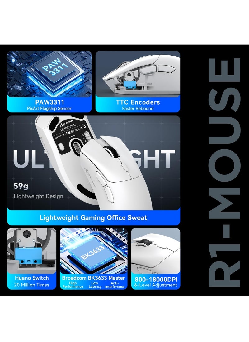 Attack Shark - R1 Wireless Gaming Mouse, PAW3311 Optical Sensor 18K DPI, 59g Ultralight 2.4Ghz/BT/Wired Computer Mice for Win/Mac - Image 1