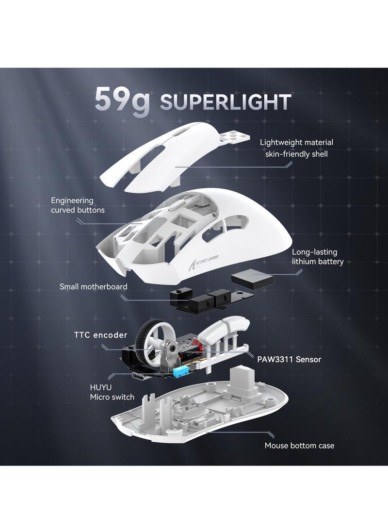 Attack Shark - R1 Wireless Gaming Mouse, PAW3311 Optical Sensor 18K DPI, 59g Ultralight 2.4Ghz/BT/Wired Computer Mice for Win/Mac - Image 1