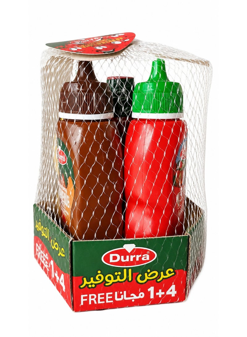 درة عرض الدرة 4+1 صوصات متنوعة – مايونيز 250 جم + كاتشب 250 جم + مسطردة 250 جم + باربكيو 250 جم + هدية هوت صوص 100 مل | مجموعة صوصات للطهي والسندوتشات والبرجر والوجبات السريعة - Image 1