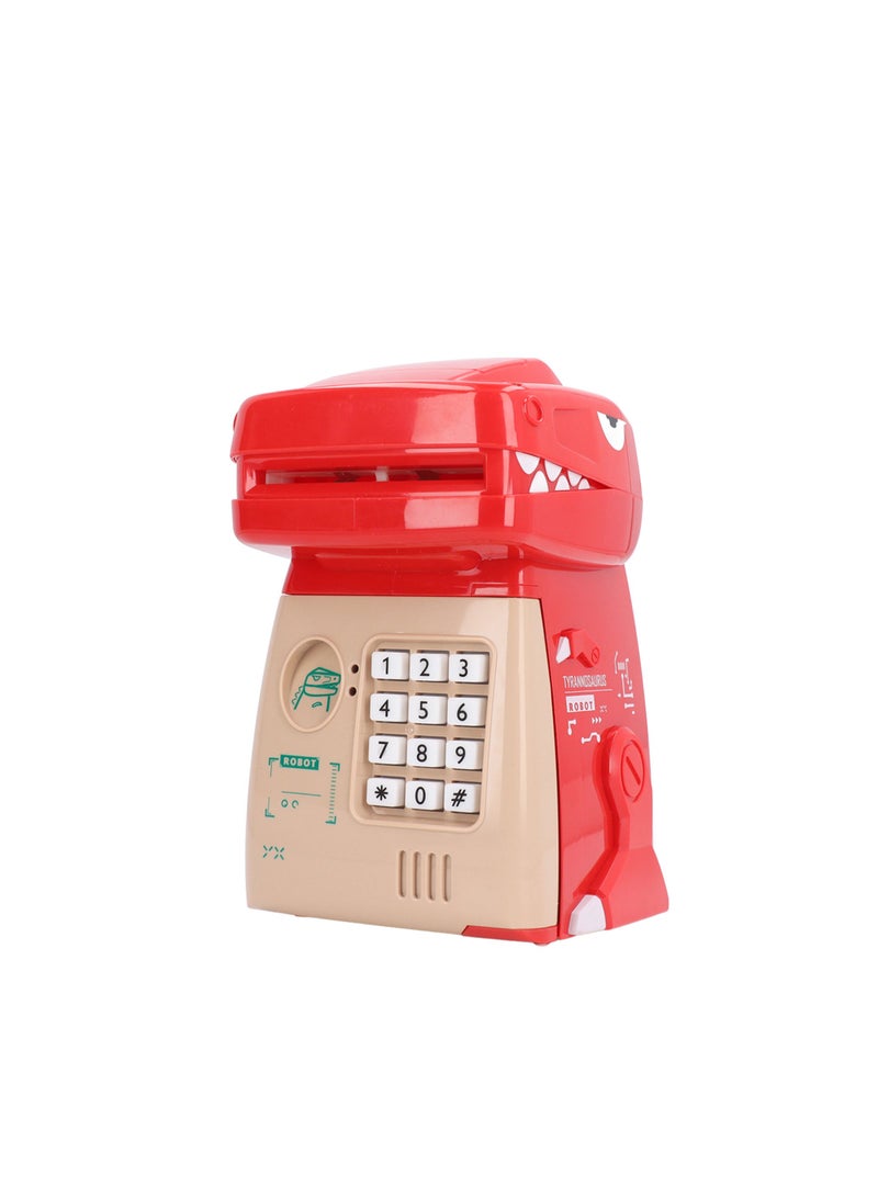 فيلوز حصالة ديناصور للأطفال محمية بكلمة مرور ذات سعة كبيرة، حصالة إلكترونية تعليمية للأطفال باللون الأحمر - Image 2