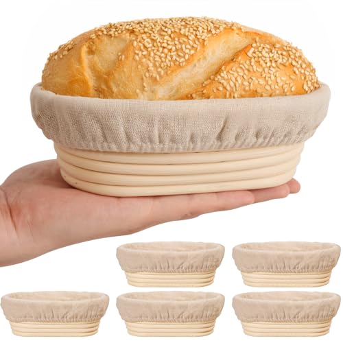 Kikcoin 6 Inch Oval Banneton Bread Proofing Basket Set of 6 Kikcoin Mini Sourdough Bread Baking Supplies Small Banneton Basket Proofing Baskets for Sourdough Bread Baking - Image 1