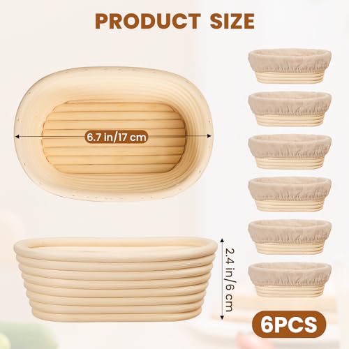 Kikcoin 6 Inch Oval Banneton Bread Proofing Basket Set of 6 Kikcoin Mini Sourdough Bread Baking Supplies Small Banneton Basket Proofing Baskets for Sourdough Bread Baking - Image 3