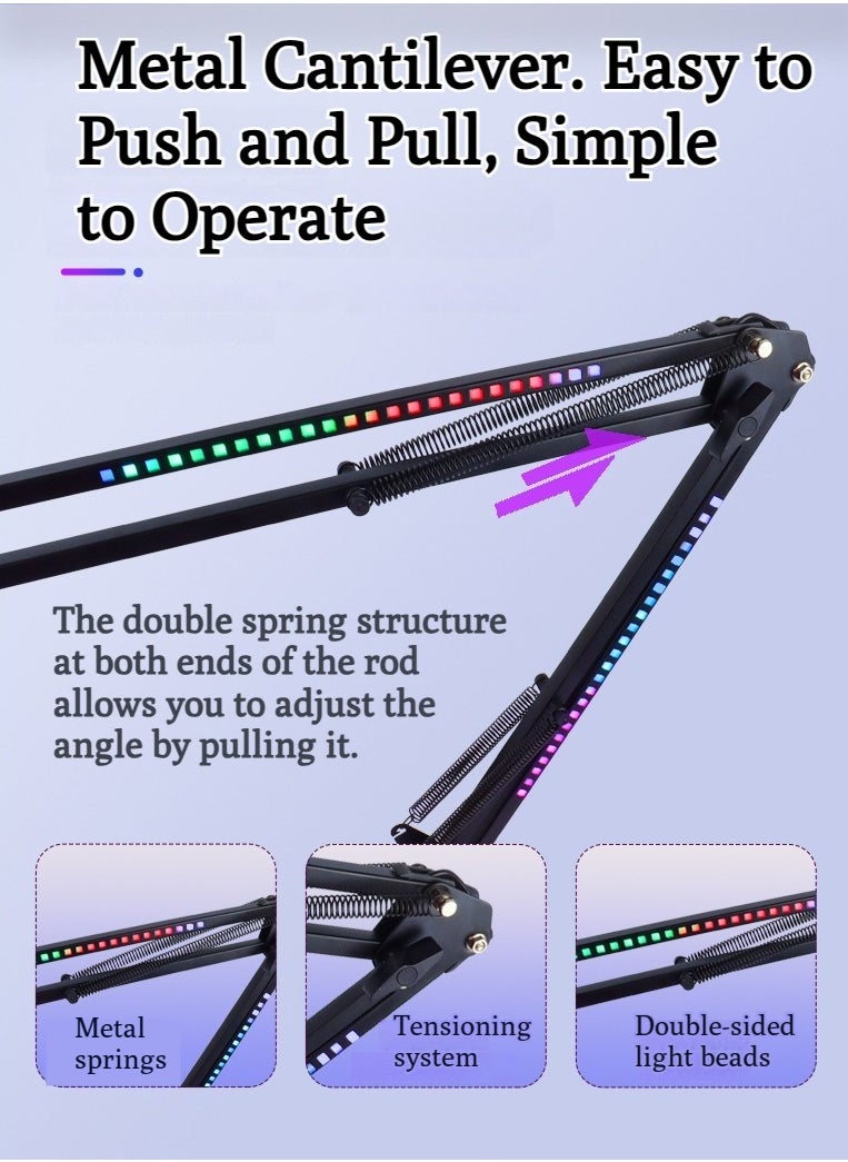 RGB Microphone Arm Stand,Mic Arm with RGB Light for QuadCast/Blue Yeti/Snowball/Shure SM7B/Rode NT1/Elgato,Rotatable Suspension Boom Scissor Stand for Gaming Streaming Podcasting YouTube