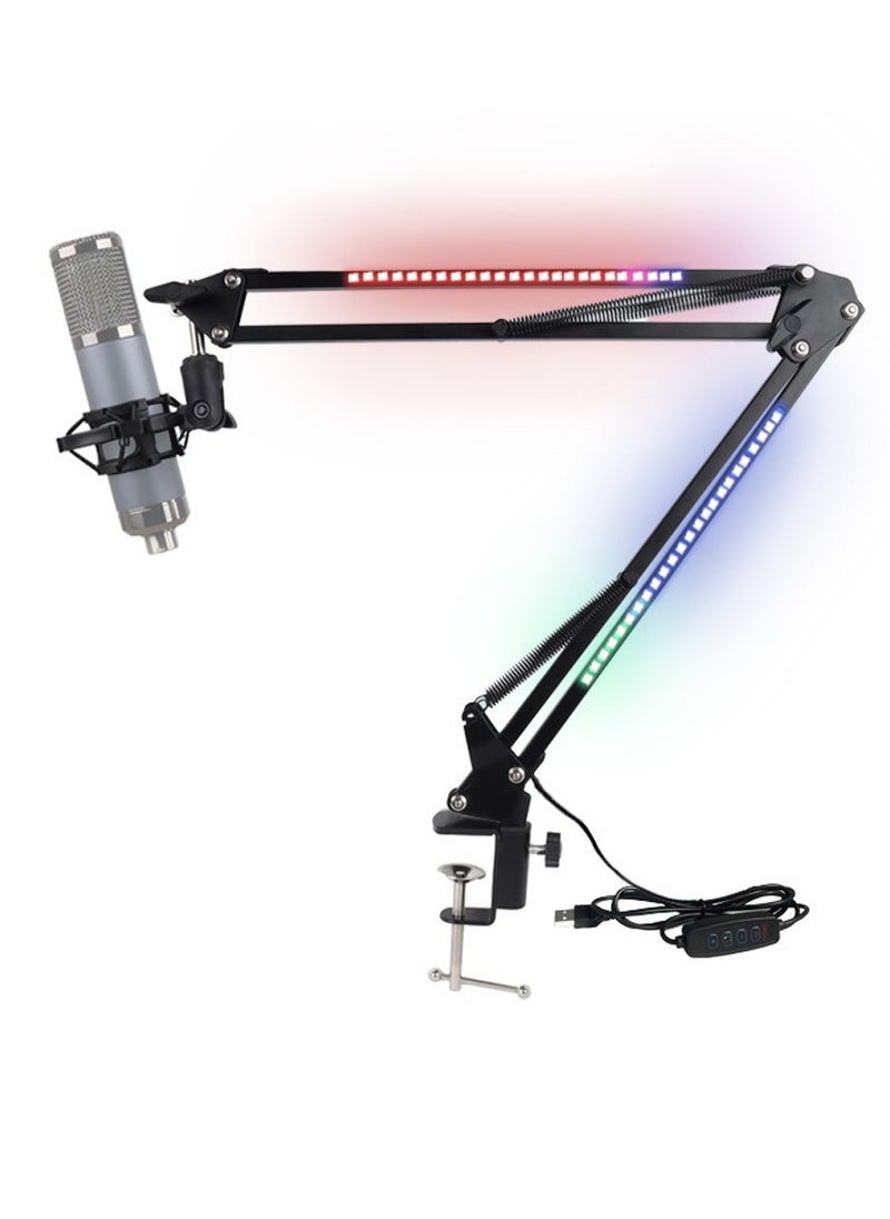شو وو حامل ذراع ميكروفون RGB، ذراع ميكروفون مع ضوء RGB لـ QuadCast/Blue Yeti/Snowball/Shure SM7B/Rode NT1/Elgato، حامل مقص معلق قابل للدوران لبث الألعاب على YouTube  - Image 1