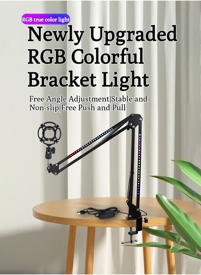 شو وو حامل ذراع ميكروفون RGB، ذراع ميكروفون مع ضوء RGB لـ QuadCast/Blue Yeti/Snowball/Shure SM7B/Rode NT1/Elgato، حامل مقص معلق قابل للدوران لبث الألعاب على YouTube  - Image 2