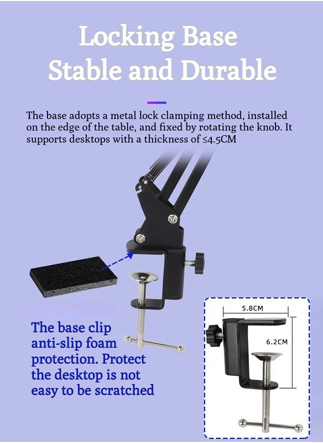 RGB Microphone Arm Stand,Mic Arm with RGB Light for QuadCast/Blue Yeti/Snowball/Shure SM7B/Rode NT1/Elgato,Rotatable Suspension Boom Scissor Stand for Gaming Streaming Podcasting YouTube