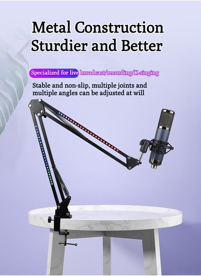 RGB Microphone Arm Stand,Mic Arm with RGB Light for QuadCast/Blue Yeti/Snowball/Shure SM7B/Rode NT1/Elgato,Rotatable Suspension Boom Scissor Stand for Gaming Streaming Podcasting YouTube