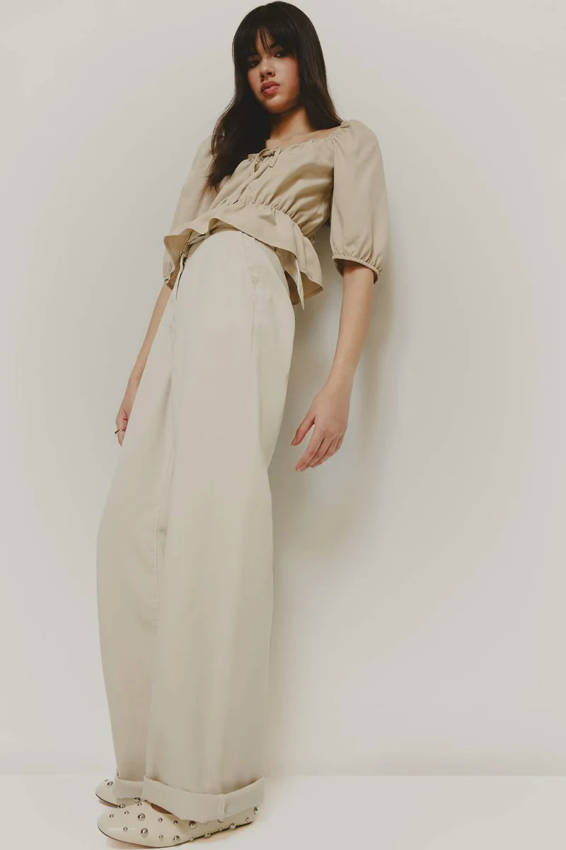 ديفاكتو Regular Fit U Neck Linen Blend Blouse