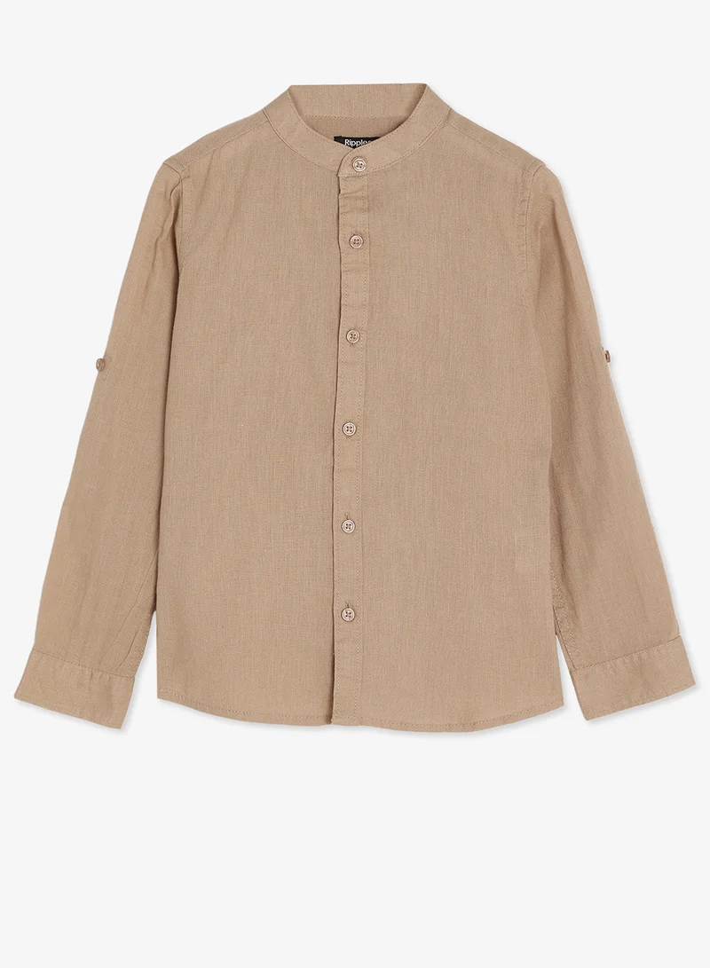 ريبلز مع نمشي Boys Linen Blend Chinese Collar Shirt