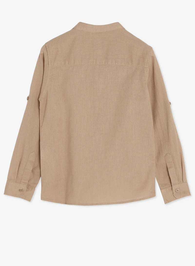 ريبلز مع نمشي Boys Linen Blend Chinese Collar Shirt