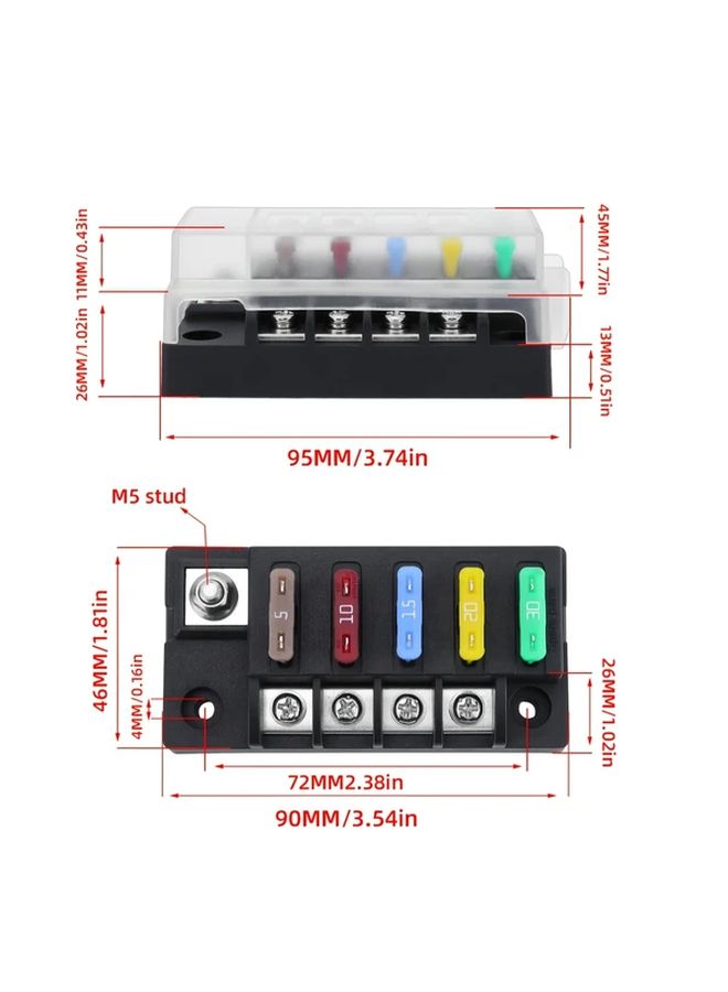 12V 6 Way Blade Fuse Block Without LED Indicator ATO Fuse Box With Cover For Automotive Marine Truck Car Boat RV - Image 3