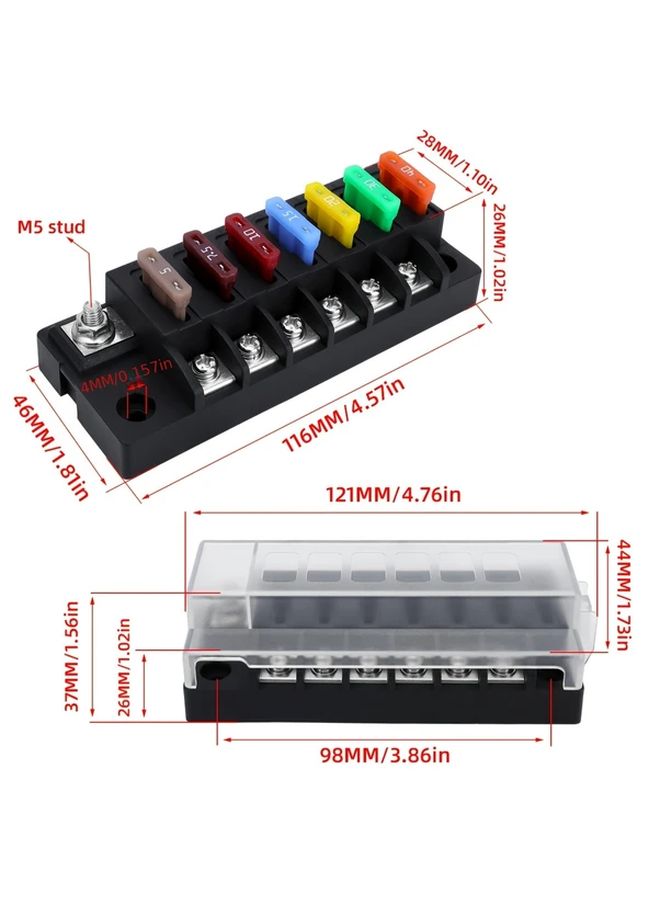 12V 6 Way Blade Fuse Block Without LED Indicator ATO Fuse Box With Cover For Automotive Marine Truck Car Boat RV - Image 2