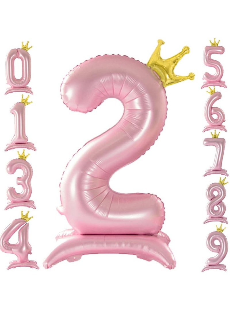 بالون هيليوم رقمي مطلي بالذهب الوردي مع تاج – رقم 2 – لحفلات أعياد الميلاد – مقاس 40 إنش - Image 1