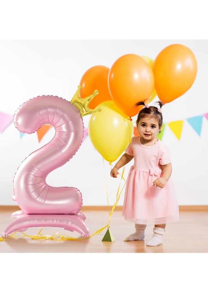 بالون هيليوم رقمي مطلي بالذهب الوردي مع تاج – رقم 2 – لحفلات أعياد الميلاد – مقاس 40 إنش - Image 2