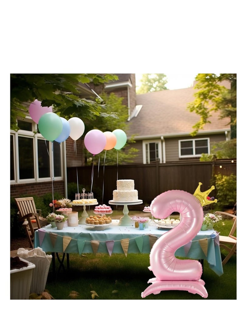 بالون هيليوم رقمي مطلي بالذهب الوردي مع تاج – رقم 2 – لحفلات أعياد الميلاد – مقاس 40 إنش - Image 3