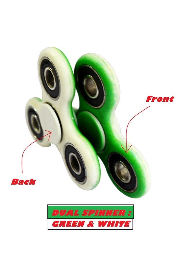 Premsons Premsons® Hand Spinner Desk Toy - High Speed Smooth Finger Spin Sensory Fidget Stress Relief Game Play for Kids & Adults - Birthday Party Gift - Four Bearing - Green + White Dual Sided  - Image 4