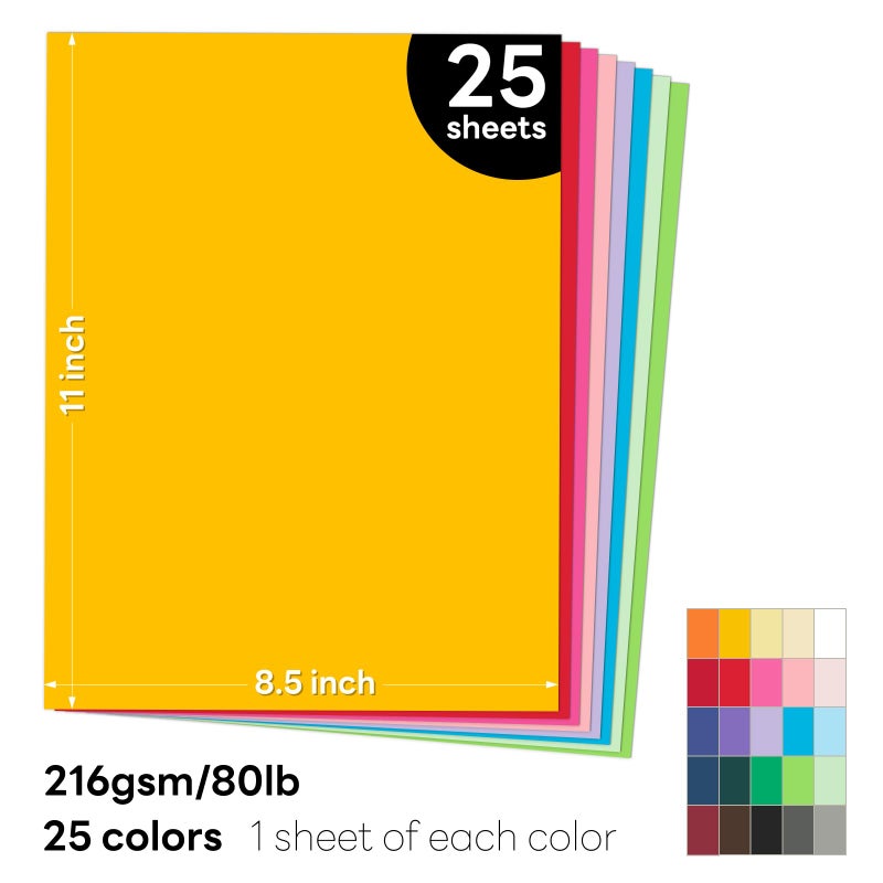 Goefun Colored Card Stock 8.5 x 11 Assorted, Goefun 25 Sheets Colored Cardstock 25 Colors, 80lb Colorful Printer Paper, Multicolor Construction Paper for Crafts & Scrapbooking - Image 2