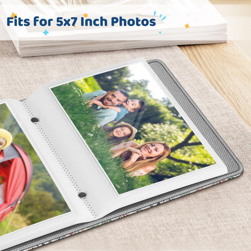 Fintie Fintie Photo Album 5x7 Photos - 52 Photos Small Mini Capacity Premium Vegan Leather Cover Photo Book  Portable Wallet Photo Album for Wedding Family Boys Girls Art Work  Spring Bloom - Image 2