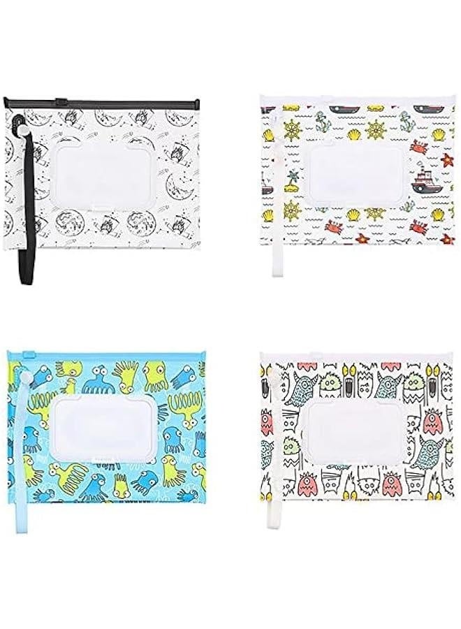 4Pcs Wet Wipes Bag Wipes with Easy-Carry Snap-Strap Portable Flip Cover Cosmetic Pouch Tissue Box Accessories(7.09inch)  - Image 2