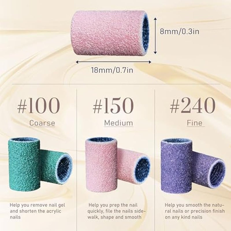 Maryton 300 Pcs Sanding Bands for Nail Drill, Coarse/Medium/Fine Nail Sanding Band Bulk for Professional Salons Manicures and Pedicures - Image 5