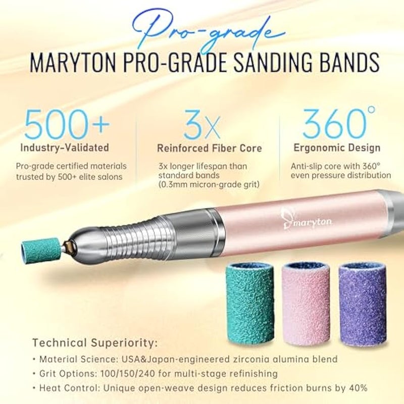 Maryton 300 Pcs Sanding Bands for Nail Drill, Coarse/Medium/Fine Nail Sanding Band Bulk for Professional Salons Manicures and Pedicures - Image 3