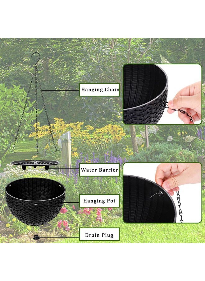 Foraineam - 4 Pack Black Hanging Planters, 8.2 inch Hanging Flower Basket Planter Pots, Garden Plant Pot Container, Balcony Patio Hanging Basket Planters with Drainage Hole for Indoor and Outdoor Use - Image 1