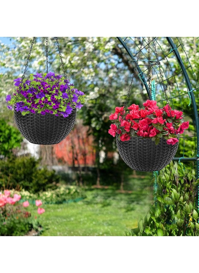 Foraineam - 4 Pack Black Hanging Planters, 8.2 inch Hanging Flower Basket Planter Pots, Garden Plant Pot Container, Balcony Patio Hanging Basket Planters with Drainage Hole for Indoor and Outdoor Use - Image 1