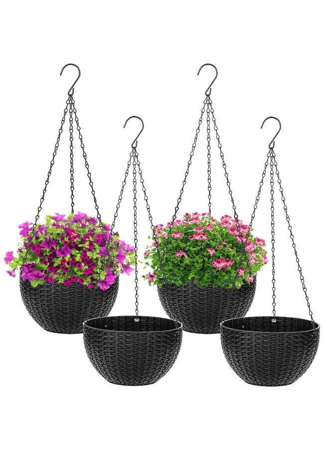 Foraineam - 4 Pack Black Hanging Planters, 8.2 inch Hanging Flower Basket Planter Pots, Garden Plant Pot Container, Balcony Patio Hanging Basket Planters with Drainage Hole for Indoor and Outdoor Use - Image 1