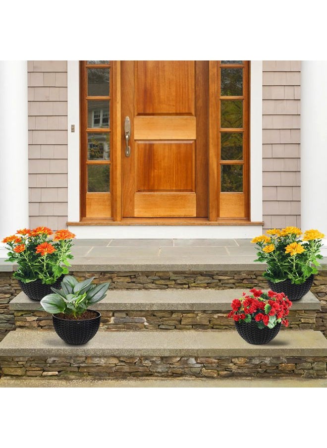 Foraineam - 4 Pack Black Hanging Planters, 8.2 inch Hanging Flower Basket Planter Pots, Garden Plant Pot Container, Balcony Patio Hanging Basket Planters with Drainage Hole for Indoor and Outdoor Use - Image 1