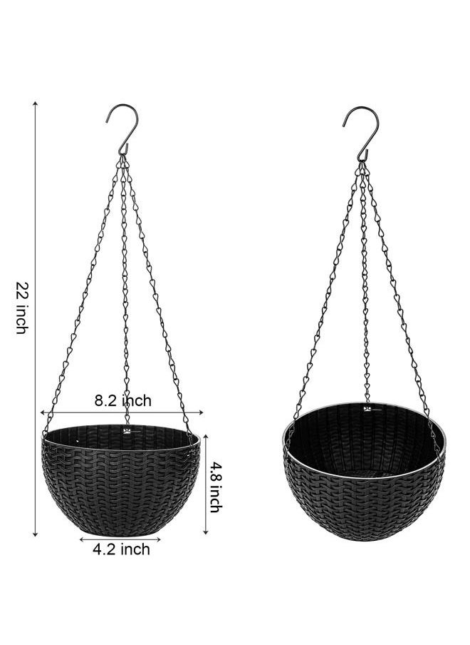 Foraineam - 4 Pack Black Hanging Planters, 8.2 inch Hanging Flower Basket Planter Pots, Garden Plant Pot Container, Balcony Patio Hanging Basket Planters with Drainage Hole for Indoor and Outdoor Use - Image 1