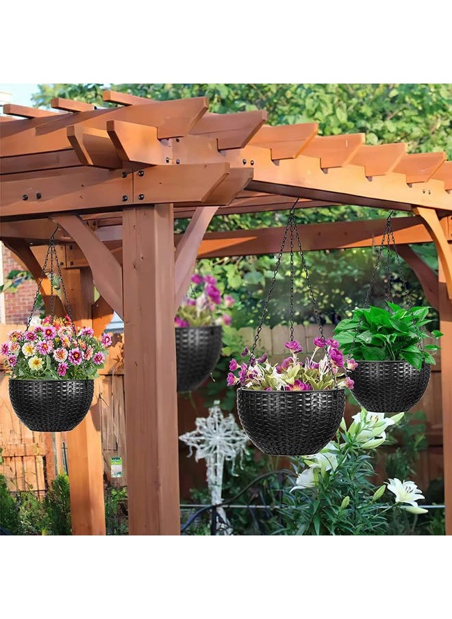 Foraineam - 4 Pack Black Hanging Planters, 8.2 inch Hanging Flower Basket Planter Pots, Garden Plant Pot Container, Balcony Patio Hanging Basket Planters with Drainage Hole for Indoor and Outdoor Use - Image 1